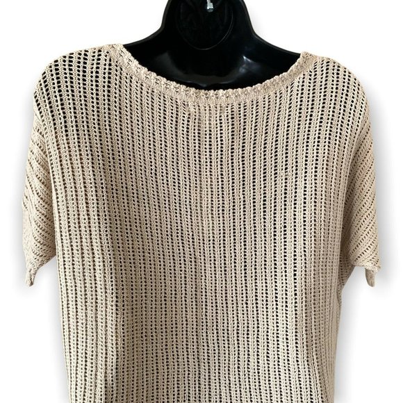 NEW YORK & COMPANY CROCHET KNIT TOP SHORT SLEEVES BEIGE COLOR SZ SMALL NWT WOMEN - Picture 6 of 9